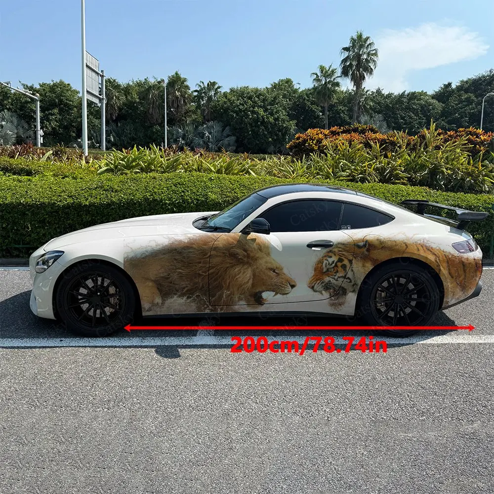 2pcs Lion King Tiger Head Collision Car Side Wraps, Self-Adhesive PVC Waterproof & Scratch-Resistant Sticker, Car Accessory Gift