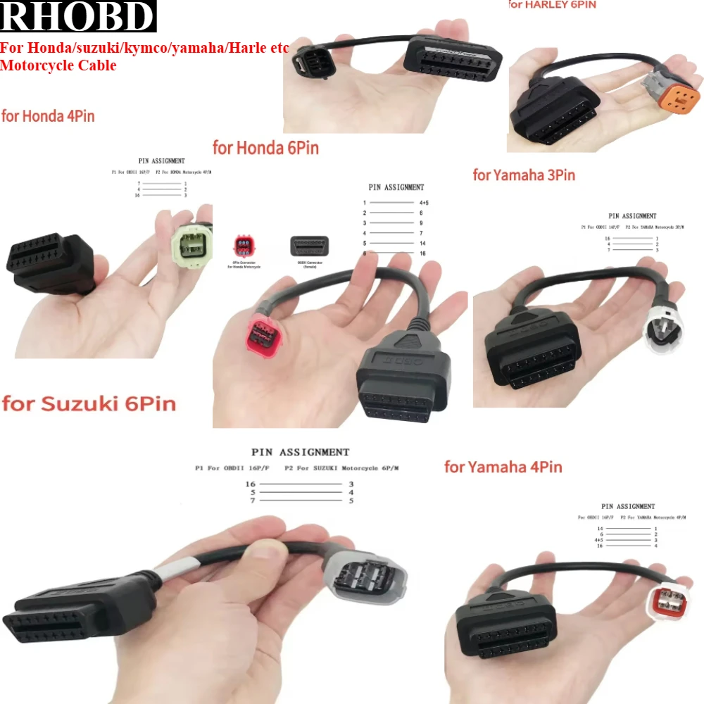 

Новинка, лучший для Honda/suzuki/kymco/yamaha/Harley, 3pin/4pin/6pin для мотоцикла, OBD2, 16-контактный адаптер, инструменты для диагностического кабеля мотоцикла