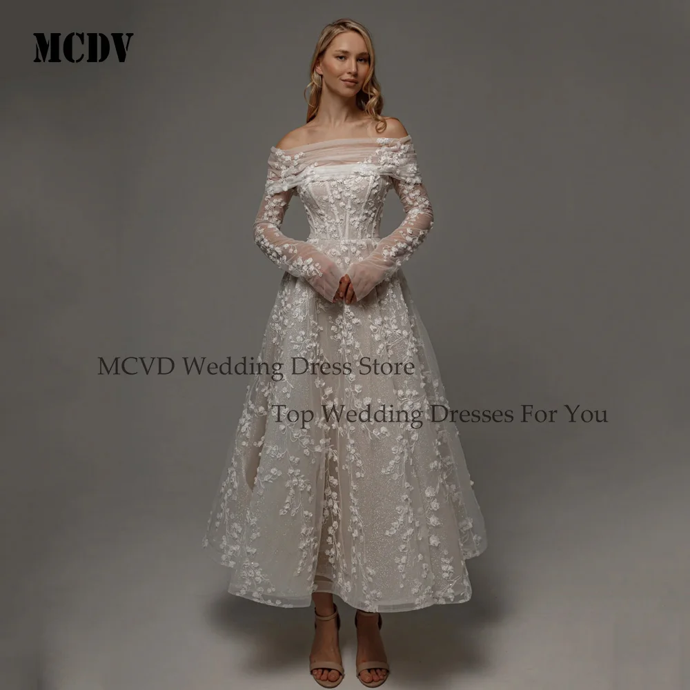 

MCDV Shiny Short Wedding Dress Detachable Sleeve Sexy Sweetheart Corset Mini Bridal Gown Princess Tulle Bride Gowns Customized