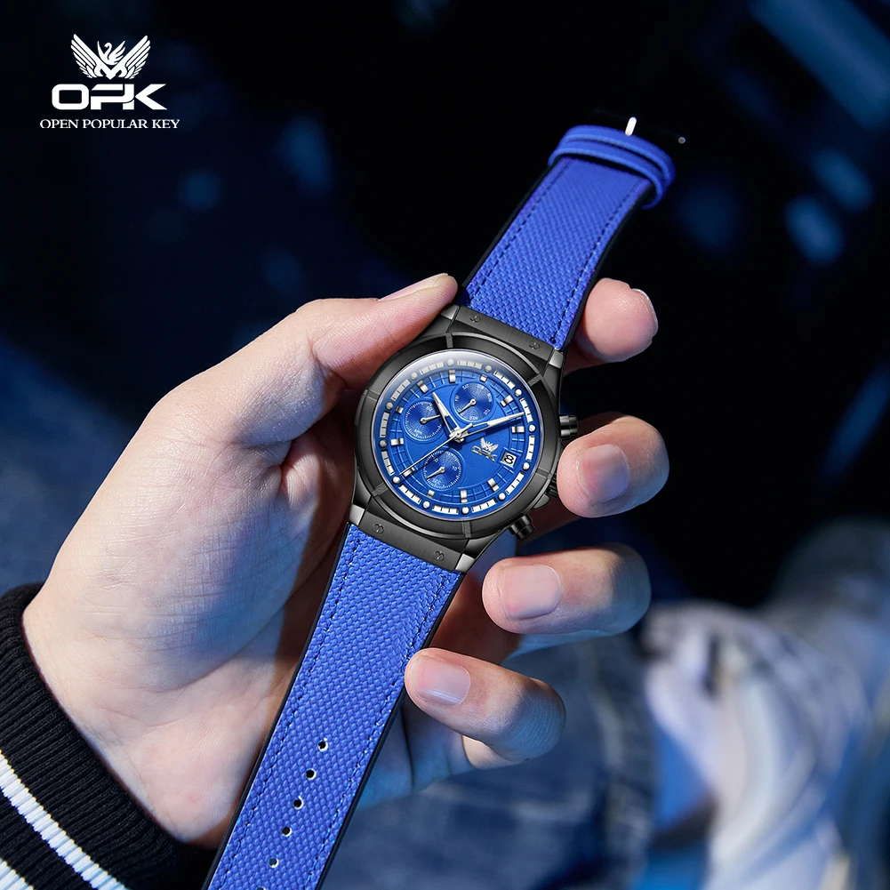 OPK 8193 Fashion Men Quartz Movement Watch Multifunctional Large Dial Day Display Calendar Window HD Night 30m Waterproof Watch