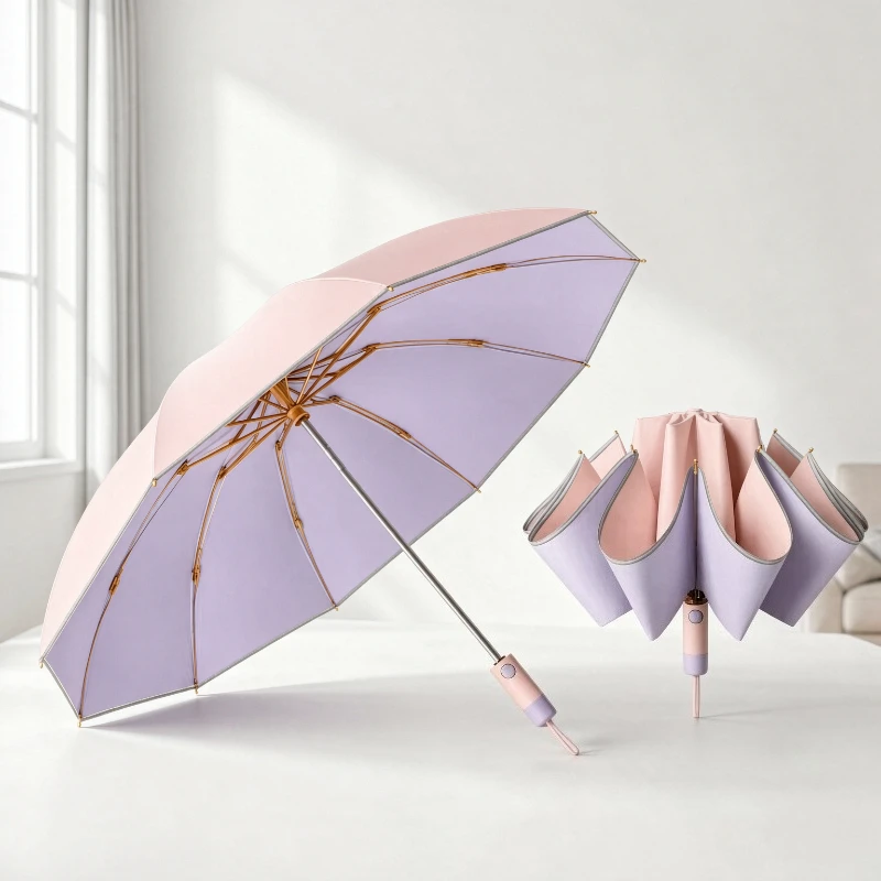 Automatic Reverse Folding Umbrella UV Protection Sunscreen Parasol for Girls Weather Rain Travel School Daily Use 역방향 우산