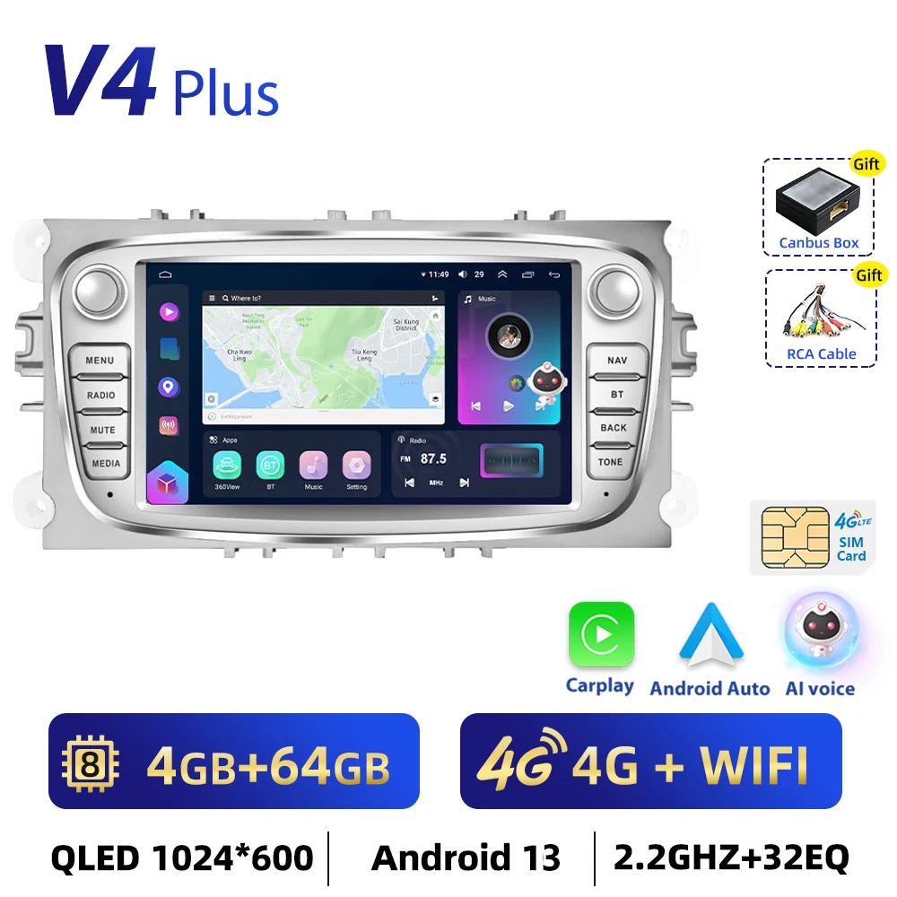 Carplay Android Radio Voor Ford Focus 2 2008-2011 S-Max Mondeo Galaxy C-Max Auto Multimedia Speler Gps Stereo Intelligent Systeem
