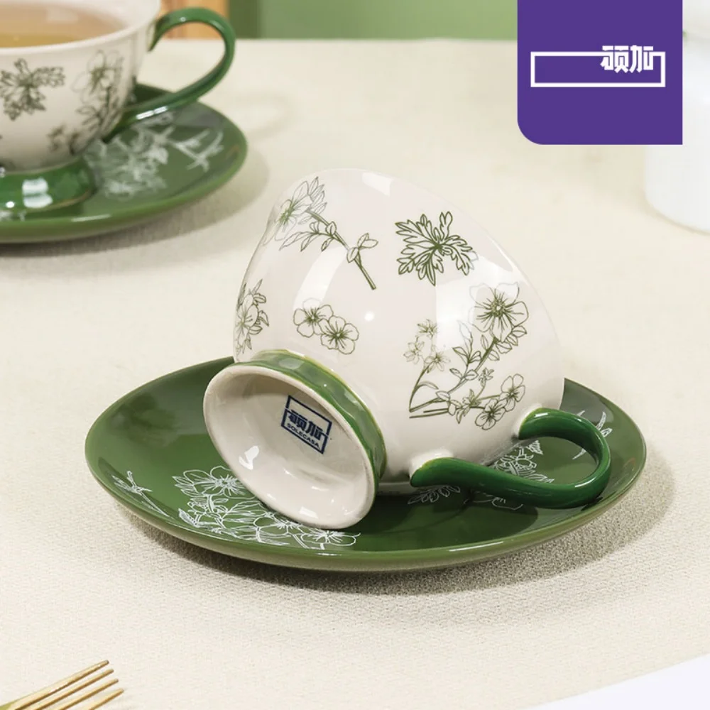 SHUNXIANG Ceramic Tea Set Green Design Floral Ceramic Teacup Set Afternoon Tea Gift Box Set Teapot Tea Cup & Saucers Porcelain