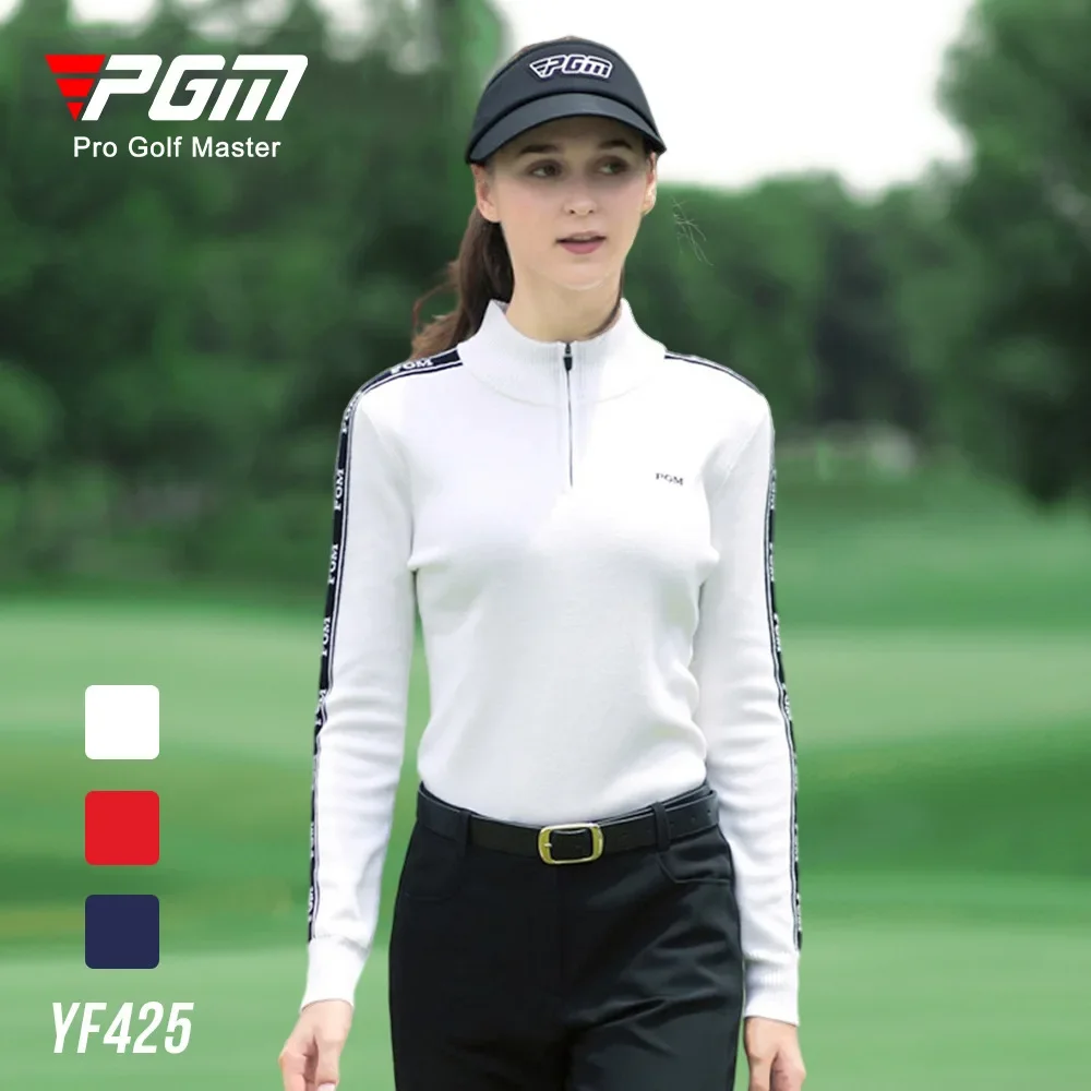 PGM Autumn/Winter Golf Apparel Women's Long Sleeve Sweater with Cold and Warm Protection, Mercerized Wool Stand Neck Design