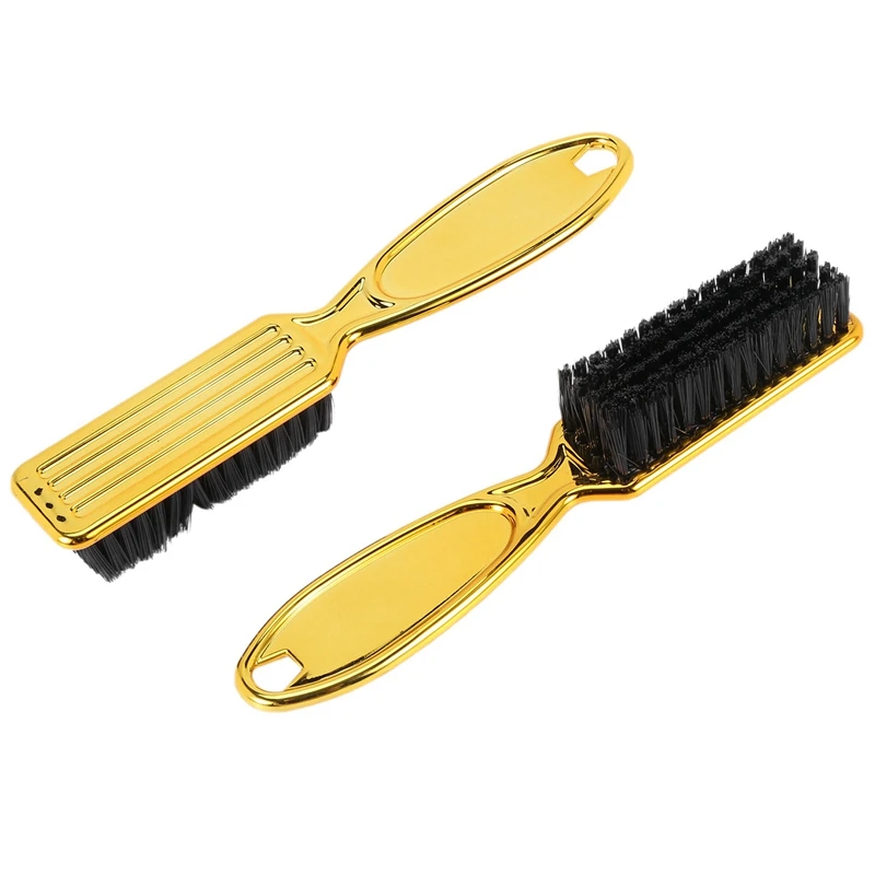 Fade Brush Comb Scissors Cleaning Brush Barber Shop Skin Fade Vintage Oil Head Shape Carving Cleaning Brush Gold 2PC