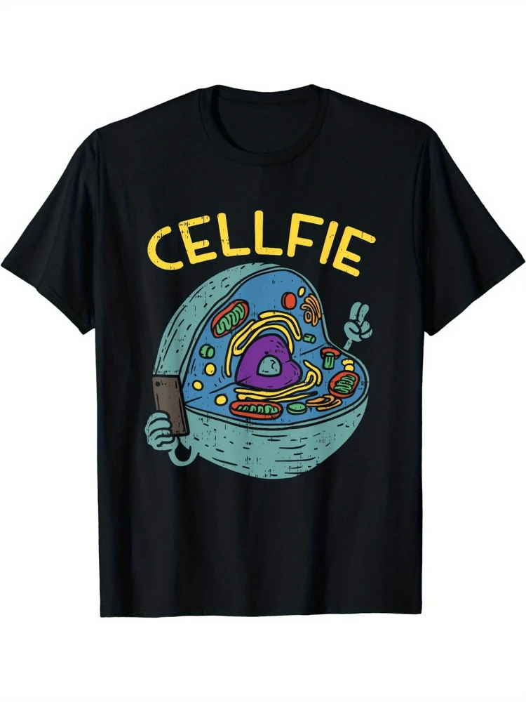 

Cell Fie funny science biological cotton printing men's round neck fashion short sleeve T-shirt.