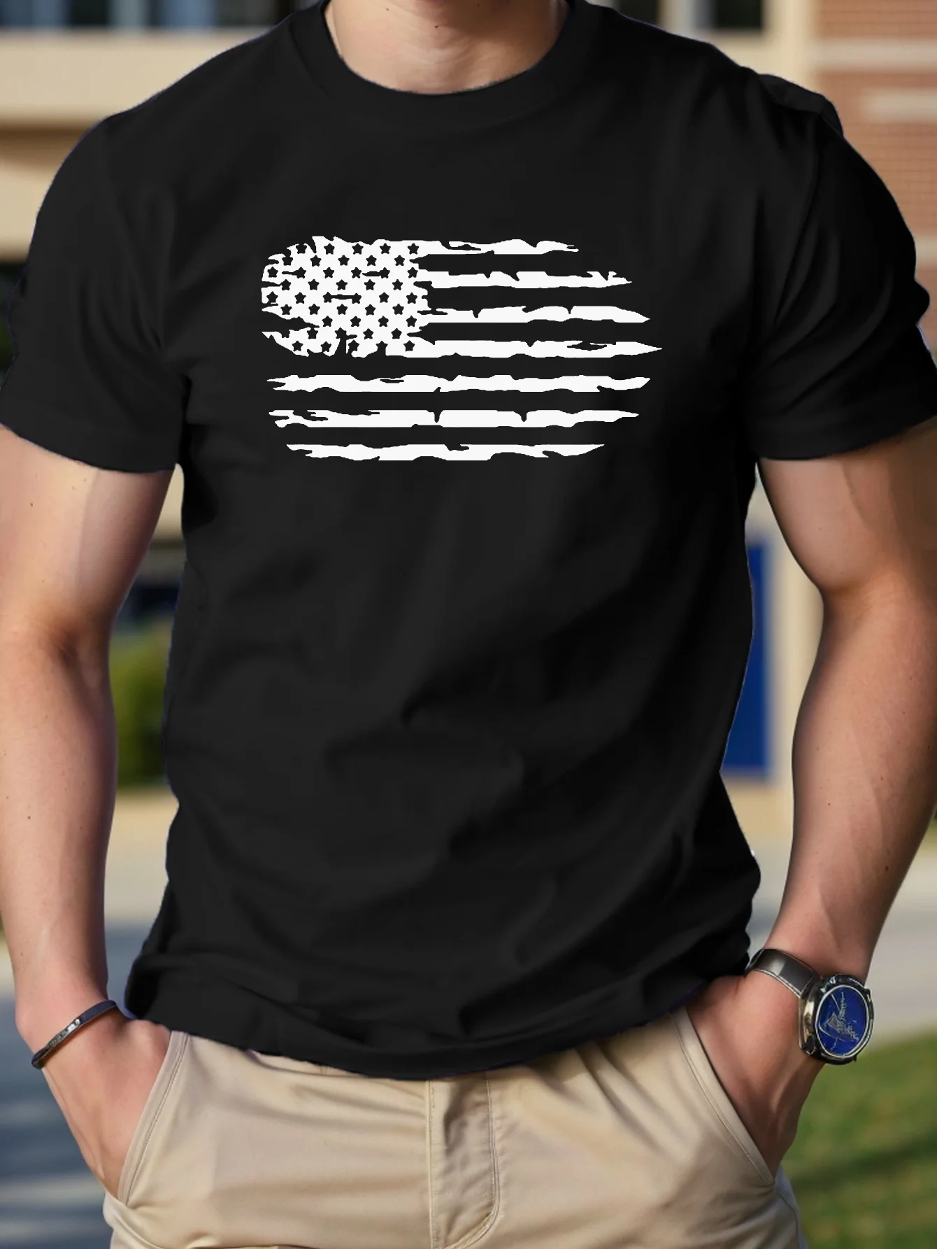 

American Flag Print T-shirt Versatile 100% Cotton Daily Casual O-Neck Cool Tops Harajuku Vintage Streetwear Fashion Short Sleeve
