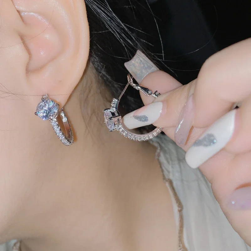 

MDLFES Moiss1n Diamond Style Micro-set full zirconia earrings women niche design light luxury small fragrant style