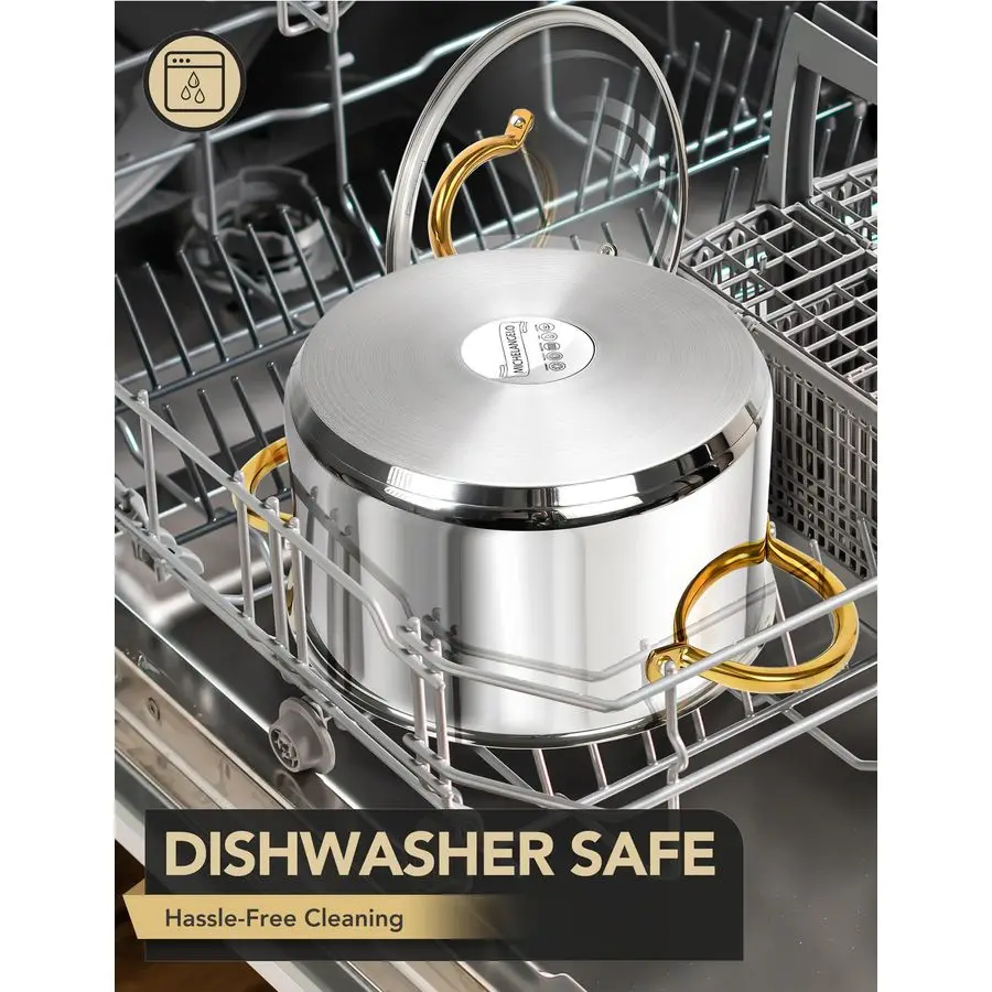 Stainless Steel Stock Pots 8 Quart Pot with Lid, Soup Pot Induction Compatible, Cooking Pots with Riveted Handle, Oven amp Dishw