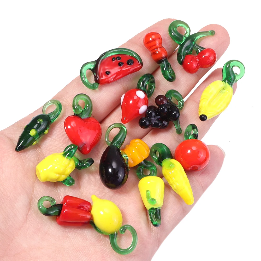

5-10Pcs/Lot Glass Charms Cherry Strawberry Fruit Vegetable Pendant For Jewelry Diy Making Earrings Keychain Vintage Accessories