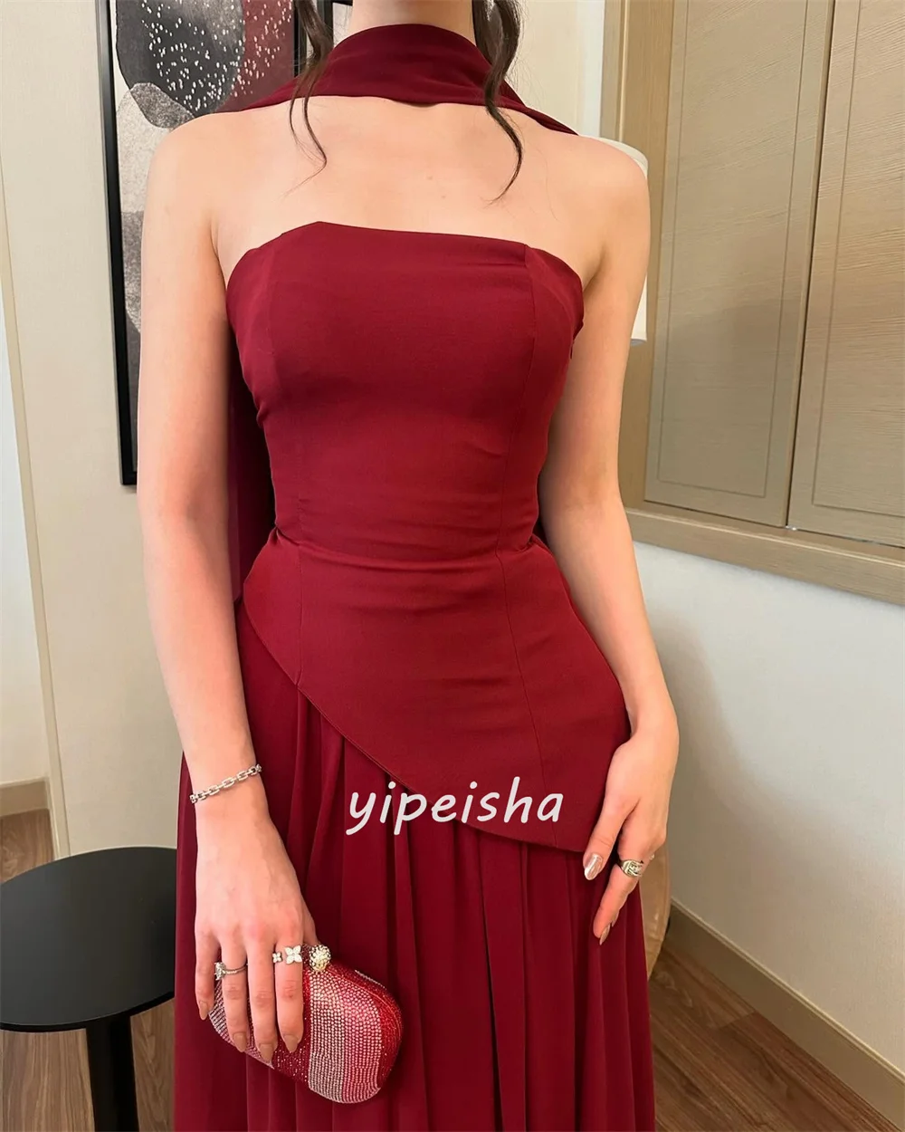 Personalizado elegante simples chiffon fita plissado em linha reta sem alças vestidos longos sob medida vestidos de ocasião tamanhos disponíveis moda