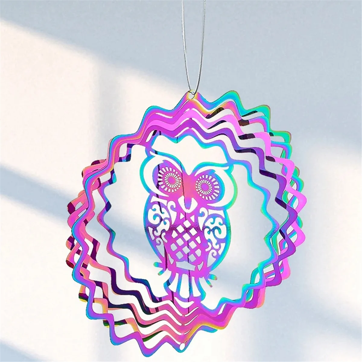 A71P البومة التدرج اللون الرياح سبينر النحت ثلاثية الأبعاد الرياح الدقات الشمس الماسك تحدق الكرة دوامة الذيل استقرار