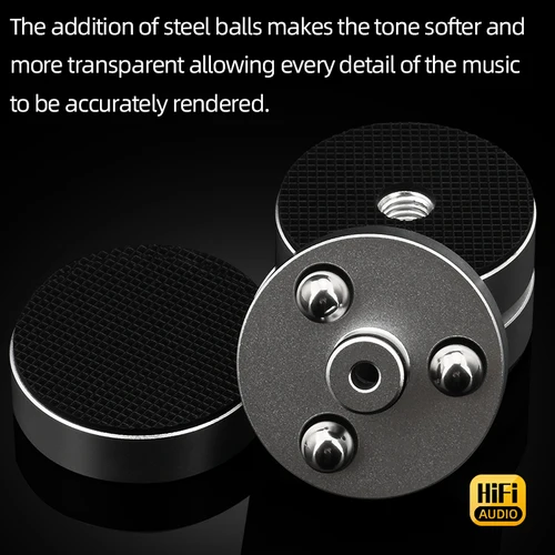 Imagen 2 del producto Altavoz HiFi con absorción de impacto, punta de aleación de aluminio, bola de acero, amortiguador antigolpes, soporte para pies, 4 Uds.