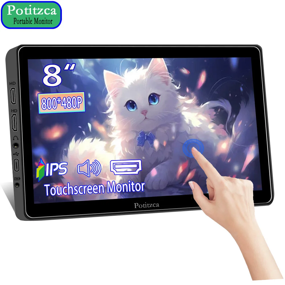 7/8 Inch Touchscreen Kleine Draagbare Monitor 60Hz HDMI Display Ingebouwde Luidsprekers voor PC Raspberry Pi Laptop PS4 PS5 Schakelaar