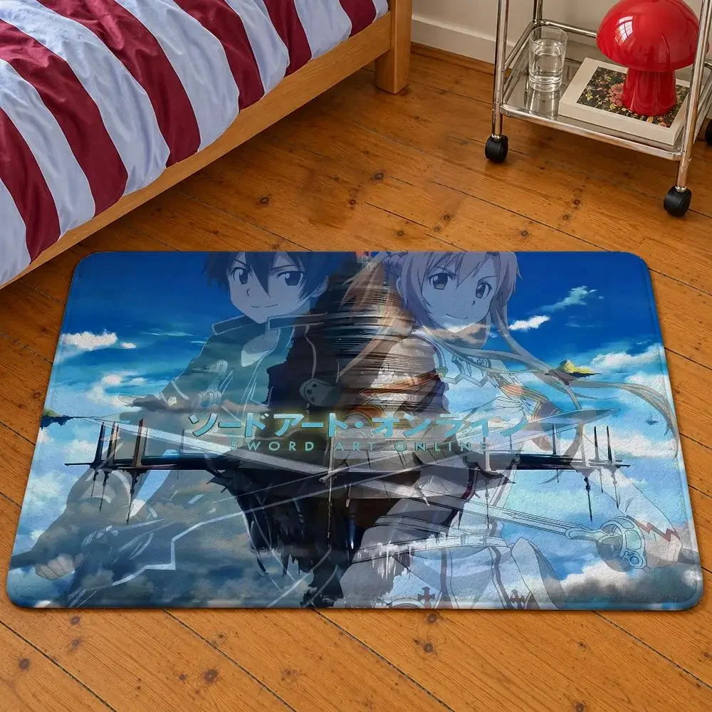 Anime Sword Art Online Kirito Asuna Yui Floor Mat Soft Flannel Entrance Doormat Non-Slip Washable Rug For Bedroom Home Decor