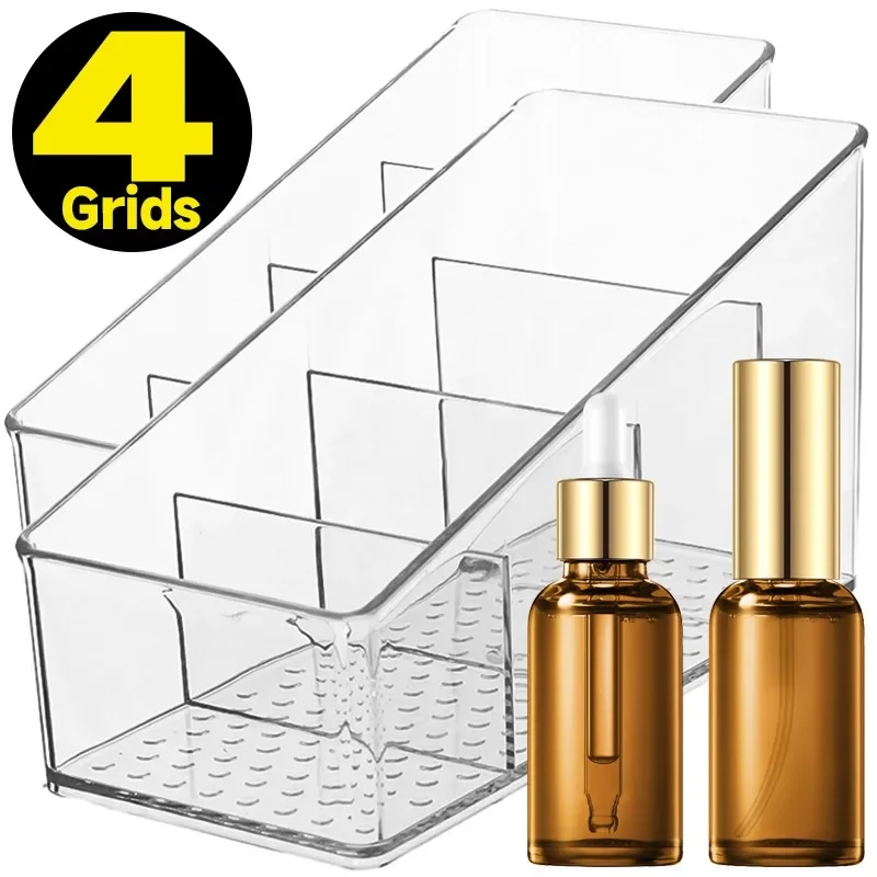 4Grids Desktop Organizer Remote Control Phone Holder Desk Plastic Container Cosmetics Makeup Brush Pen  Sorting Storage Box