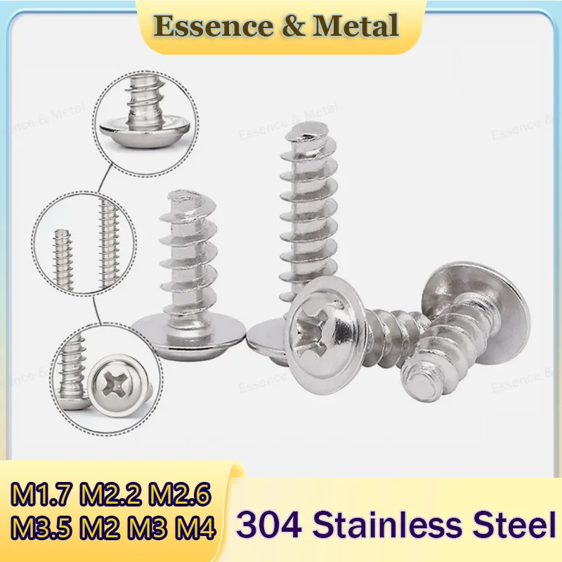 20-50PCS PWB Phillips Flanged Button Head Self Tapping Flat Tail Screw 304 Stainless M1.7 M2 M2.2 M2.6 M3 M3.5 M4 Phillips Screw