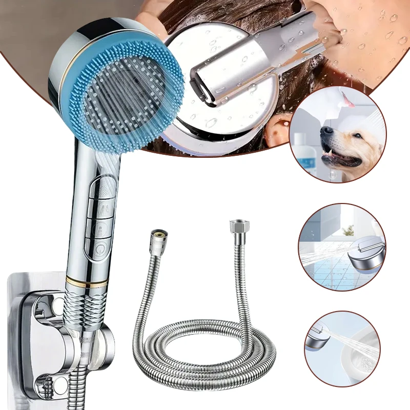 Pommeau de douche de salle de bain avec tuyau de 1,5 m, 4 modes de pulvérisation, pommeau de douche à main filtrant et économiseur d'eau pour salle de bain