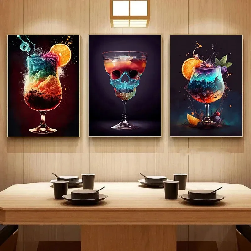 Colorful Cocktail Vintage Poster Mojito/Tequila/Brandy/Whiskey Canvas Painting Print Wall Art Picture for Bar Kitchen Home Decor