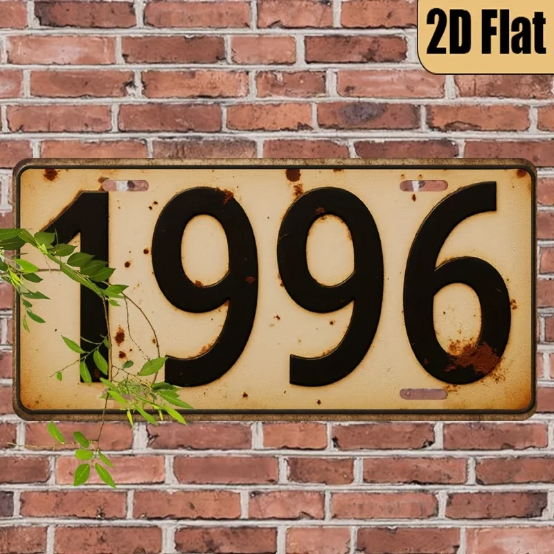 2D Flat, 1pc Vintage 1996 Plaque - 6.0x12.0inch Vintage Car Style Number Sign with Aged Black and Golden Design, Durable Polishe