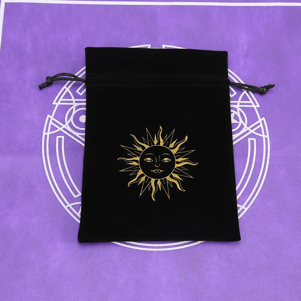 1 stücke Schwarz Samt Tarot Lagerung Tasche Mini Kordelzug Paket Hexe Wahrsagerei Kristall Tasche Tasche Würfel Halter Brettspiel Gold – Detail 2