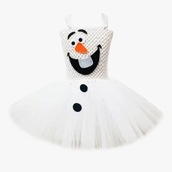 White Snowman Olaf Tutu Dress for Baby Girls Christmas Holiday Costumes Kids Carnival Halloween Outfit Children New Year Clothes