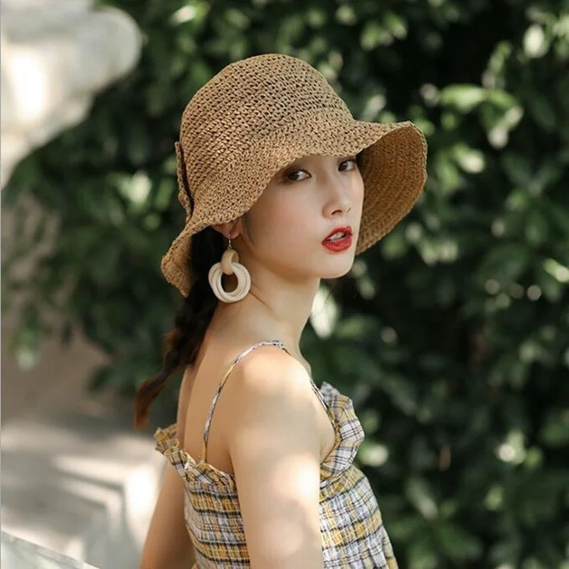 Women\'s Sun Hat Big Bow Wide Brim Floppy Summer Hats for Women Beach Panama Straw Hat Sun Protection Visor Femme Cap Straw Hat