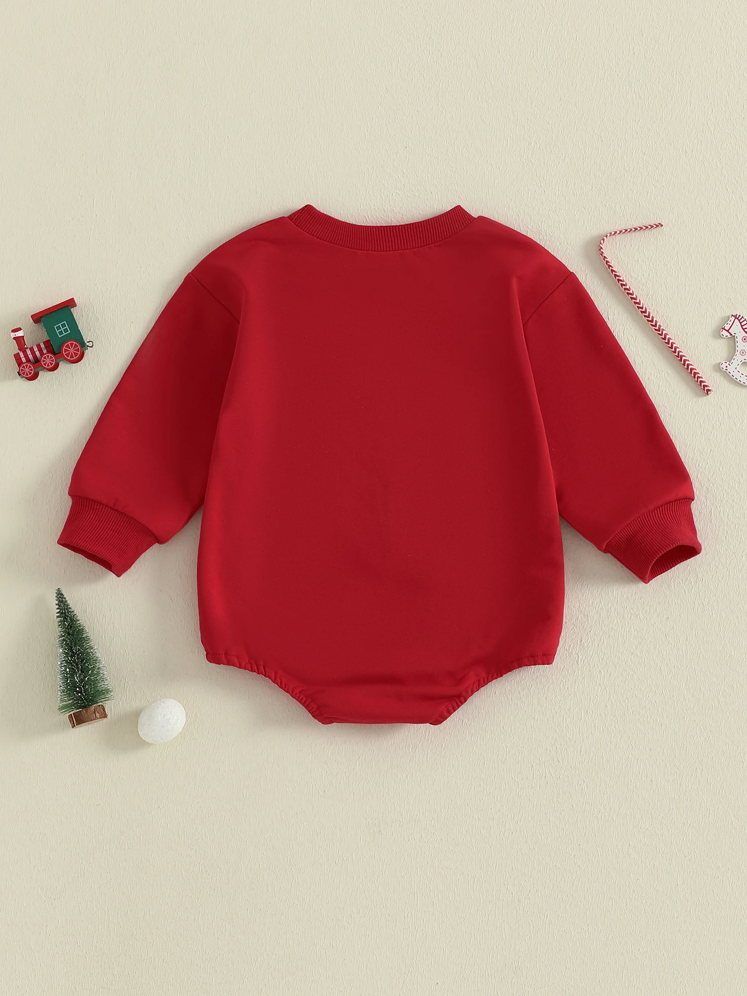 Romper Liburan Bayi Perempuan dengan Detail Pita Meriah Lengan Panjang dan Garis Leher Bulat untuk Pakaian Natal yang Menggemaskan