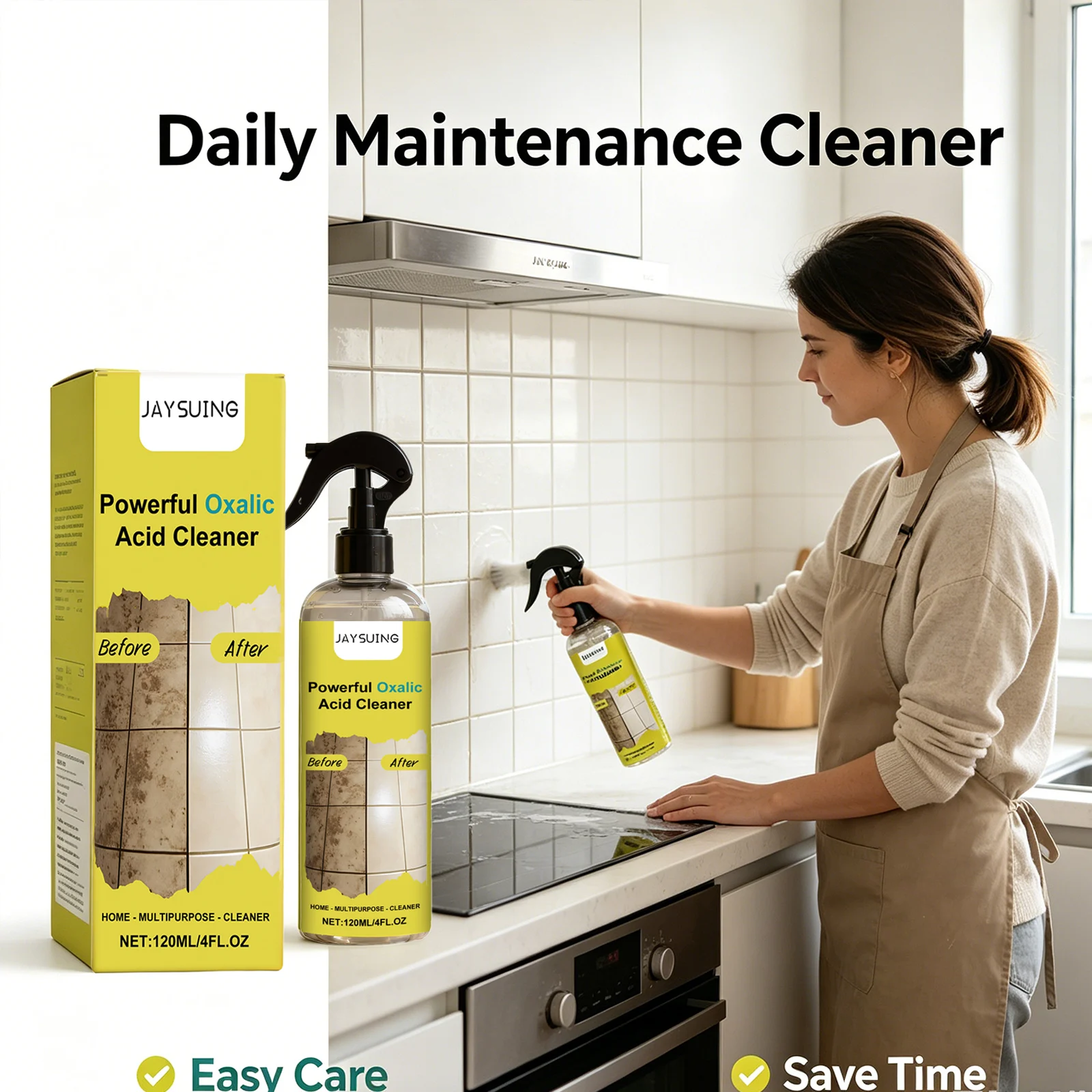 Jaysuing Powerful Oxalic Acid Cleaning Spray Remove Limescale & Stain Reduce Sediment Easy to Use Multi-purpose Bathroom Cleaner