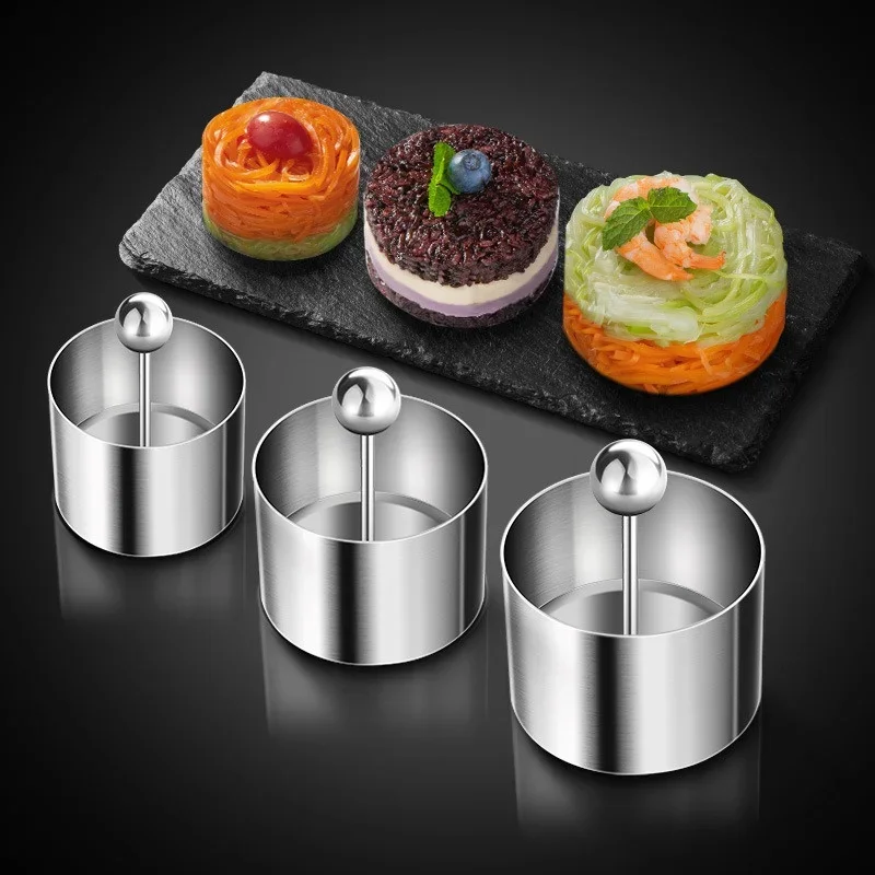 1Pc Stainless Steel Sushi Making Mold Cake Mousse Ring Tool Circular Cold Dish Mold with Push Rod Kitchen Supplies