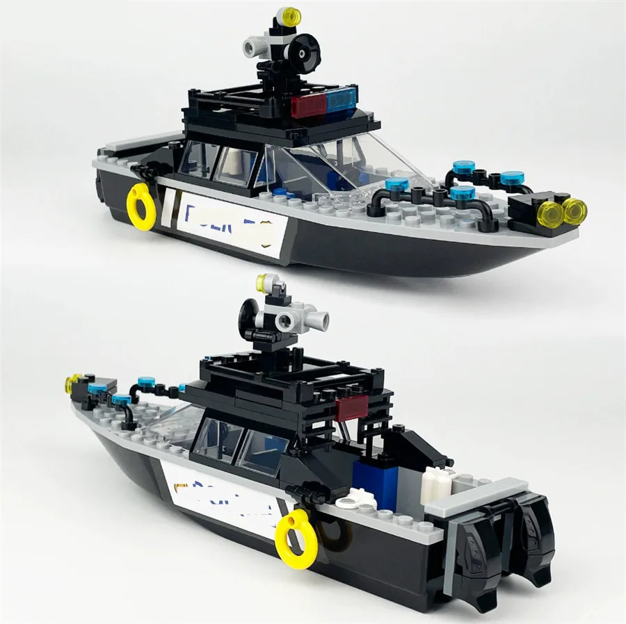 City Series Police Patrol Boat Model Building Blocks Set Creative Assembly Bricks Decor Toys For Kids Gifts