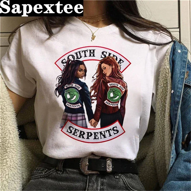 Riverdale South Side Serpents Snake print ladies T-shirt ladie casual basis O-collar white shirt short sleeve T-shirt,Drop Ship