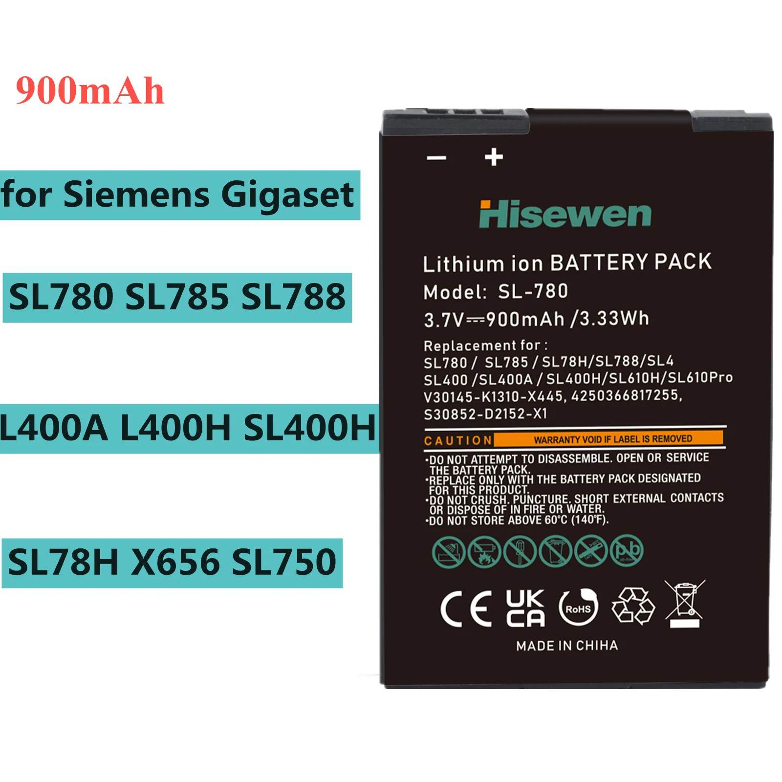 

Hisewen 900mAh Cordless Phone Battery for Siemens Gigaset L400A L400H SL400H SL610H Pro SL780 SL785 SL788 SL78H X656 SL750 SL400