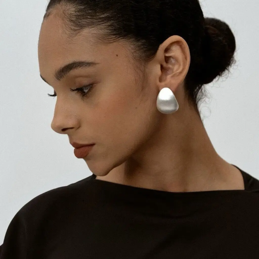 

Withered Handmade Brushed Silver Wide Arch Earrings With Simple Design Jewelry Earrings Women's Earrings Ear Cuffs