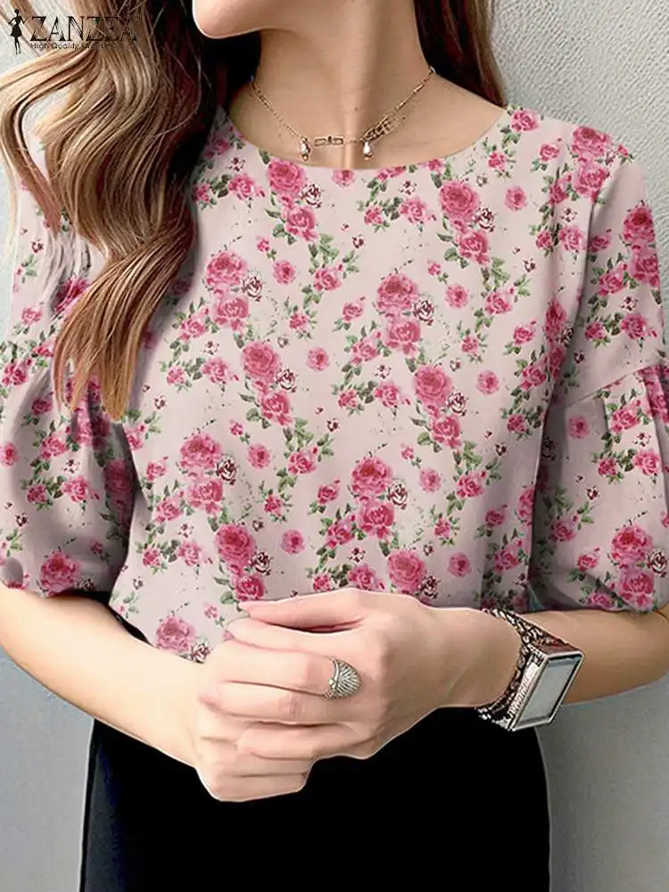 Bohemian Floral Printed Blouse ZANZEA Women Summer Half Sleeve Tops Vintage Holiday Shirt Elegant OL Work Blusas Casual Chemise