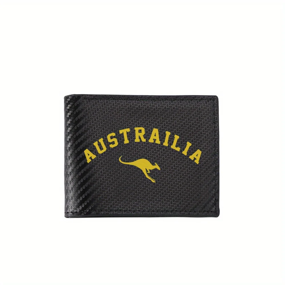 Australia Kangaroo,yellow arch text,jumping symbol Men's Wallets Simple Business Modern Stylish Printing Design Gifts For Father