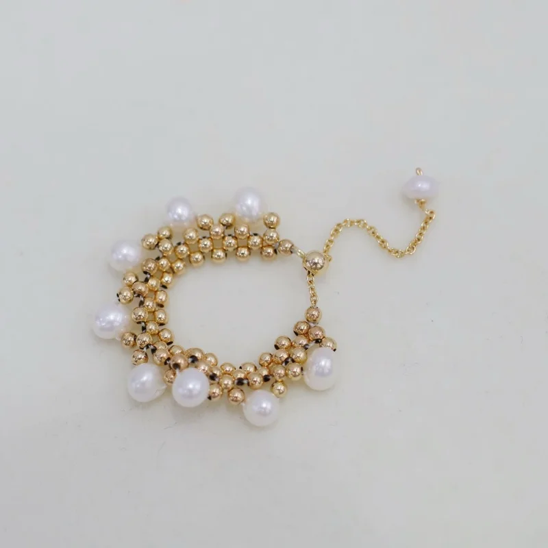 

SGARIT Natural Freshwater Pearl Adjustable Ring 14K Gold Filled Hand Joint Jewelry for Women