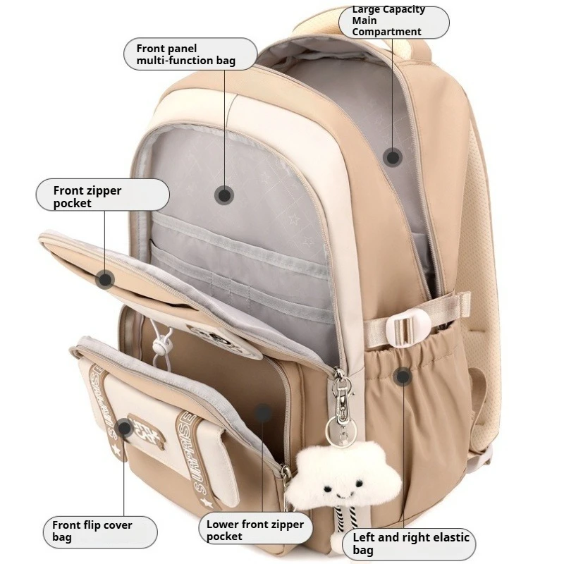 Middle high school student backpack Schoolbag for girls large-capacity waterproof bookbag college student backpack for laptop