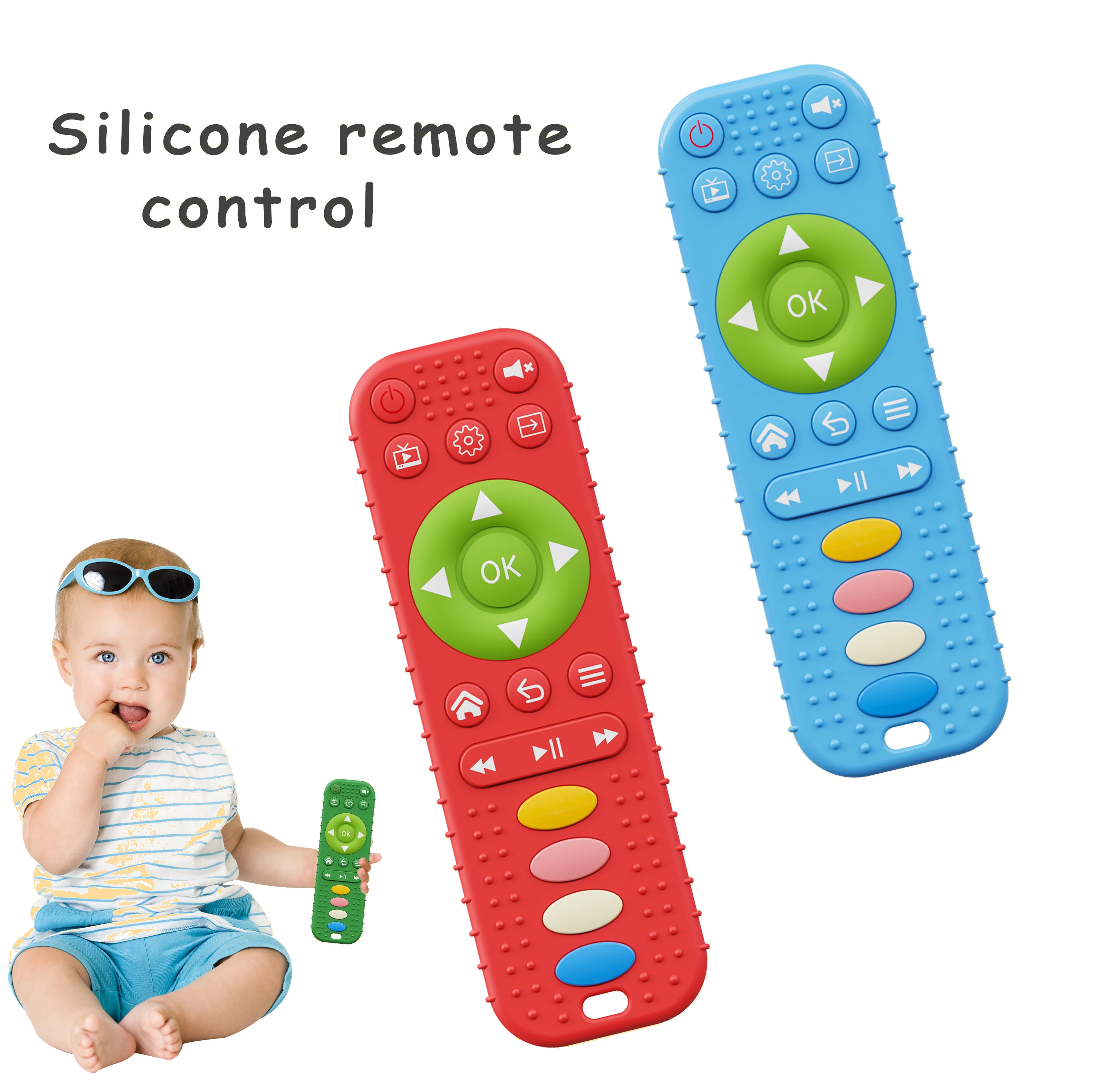 Силиконовый прорезыватель с дистанционным управлением без BPA для младенцев 0+, жевательная силиконовая игрушка с дистанционным управлением для младенцев, интерактивная игрушка для прорезывания зубов