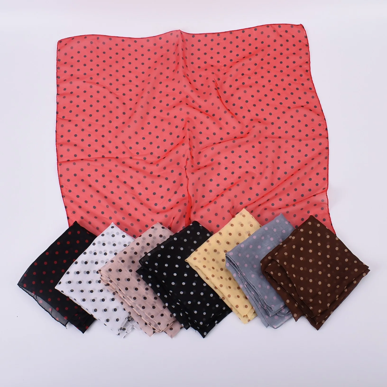 Spring/Summer Season 65 * 65 Elegant Retro Dot Small Square Scarf Lightweight and Soft Chiffon Scarf Soft and Breathable