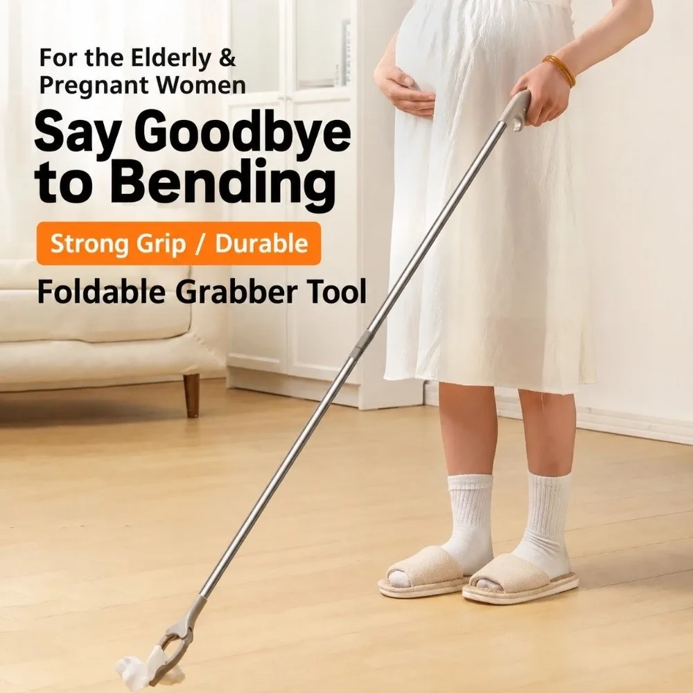 Stainless Steel Pipe Long Reach Grabber Foldable Handle No Bending Needed Trash Claw Grabber Arm Extension Wide Jaw