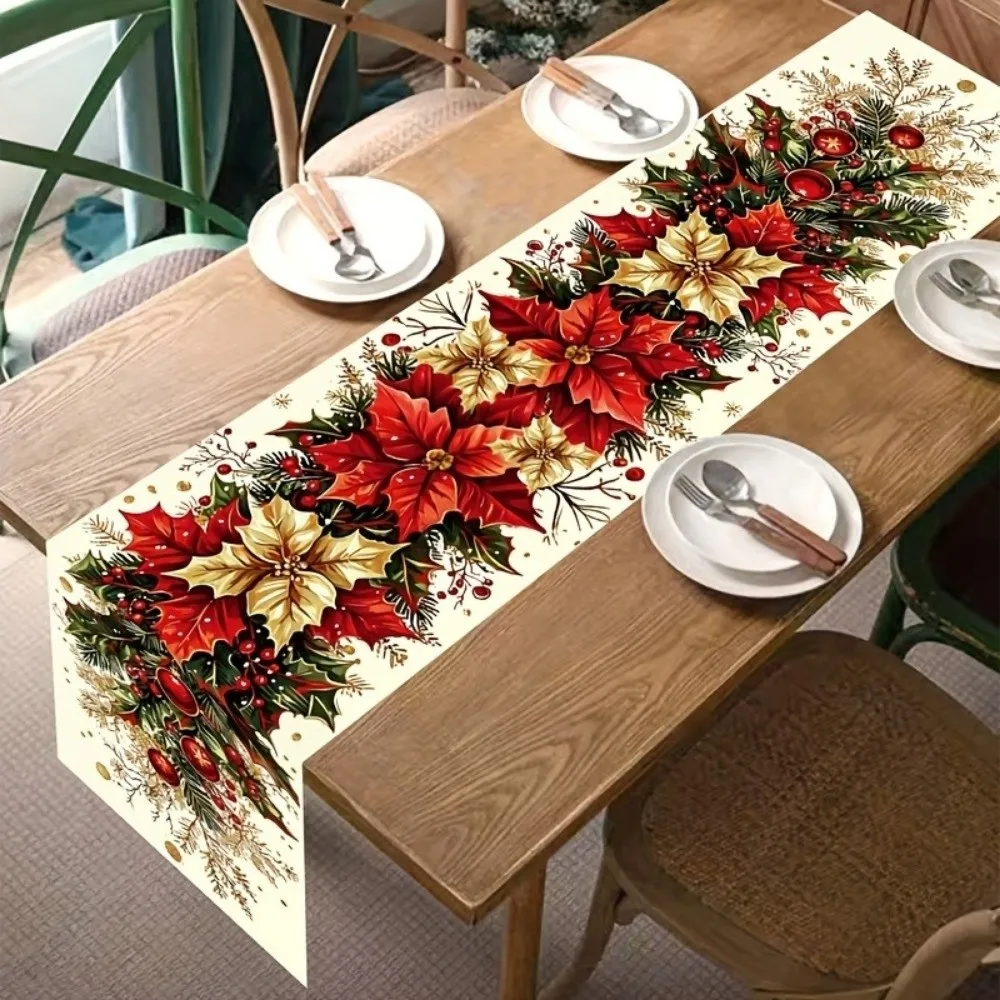 Santa Snowman Christmas Table Runner Tabletop Decoration Flower Xmas Table Flag Reindeer Plaid Poinsettia Table Runner Weddings