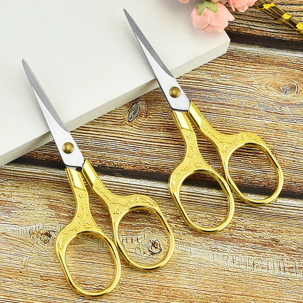 

2Pcs Vintage Embroidery Scissors Stainless Steel Craft Sewing Portable Household Multipurpose Cutting Tools Scissors