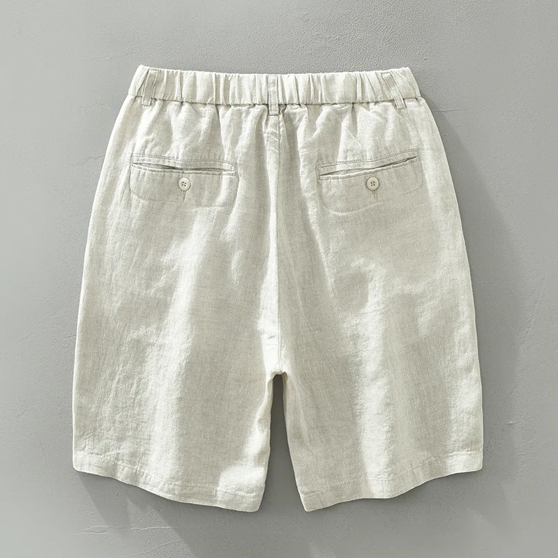Men's Summer Thin Linen Casual Shorts, Loose Breathable Elastic Waist Beach Shorts