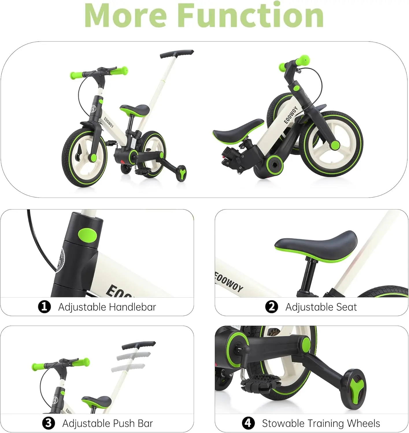 دراجة دفع قابلة للطي بمقبض للأطفال ، عجلات تدريب ودواسات 6 في 1 ، دراجة توازن ، 18-60 شهرًا