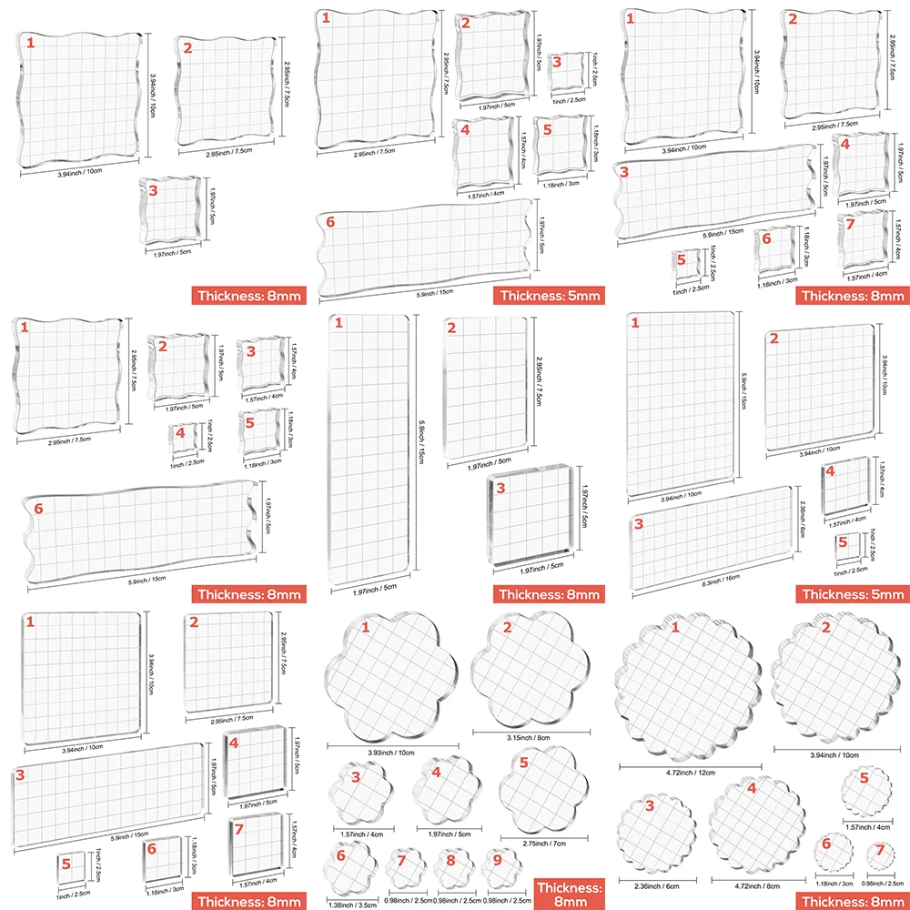 Different Sizes Clear Acrylic Stamp Blocks Kit for DIY Scrapbooking Photo Album Decor Stamping Block with Grid Lines 2023 New