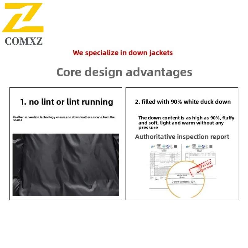 COMXZ Men Down Jacket 2025 Casual Hooded Commuting Office Lightweight Parka Solid Color Camping Windproof Warm Winter Coat