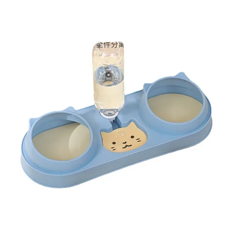 Pet Cat Bowl Automatic Feeder Dog Food Bowl With Water Fountain Double Bowl Drinking Raised Stand Dish Bowls For Cats