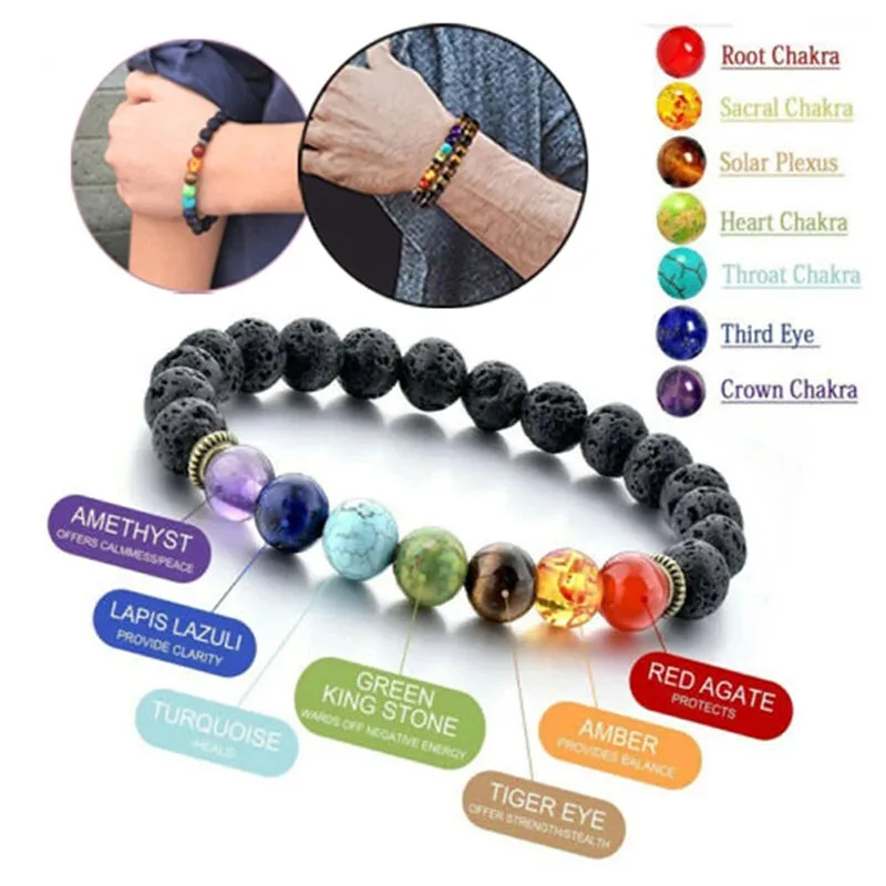 7 Chakra Healing Bracelet Absorb and Release Essential Oils Diffuser Bracelets Crystal Nature Stone Bead Stretch Bracelet