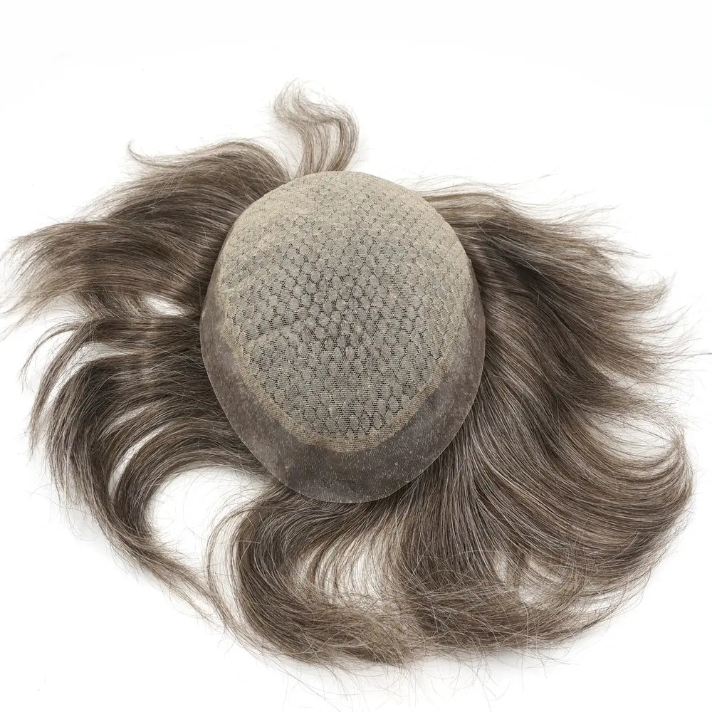 Men Toupee 7x10" Brown With 40% Gray Hair System For Men Toupee Soft Silicon Lace Front Wig